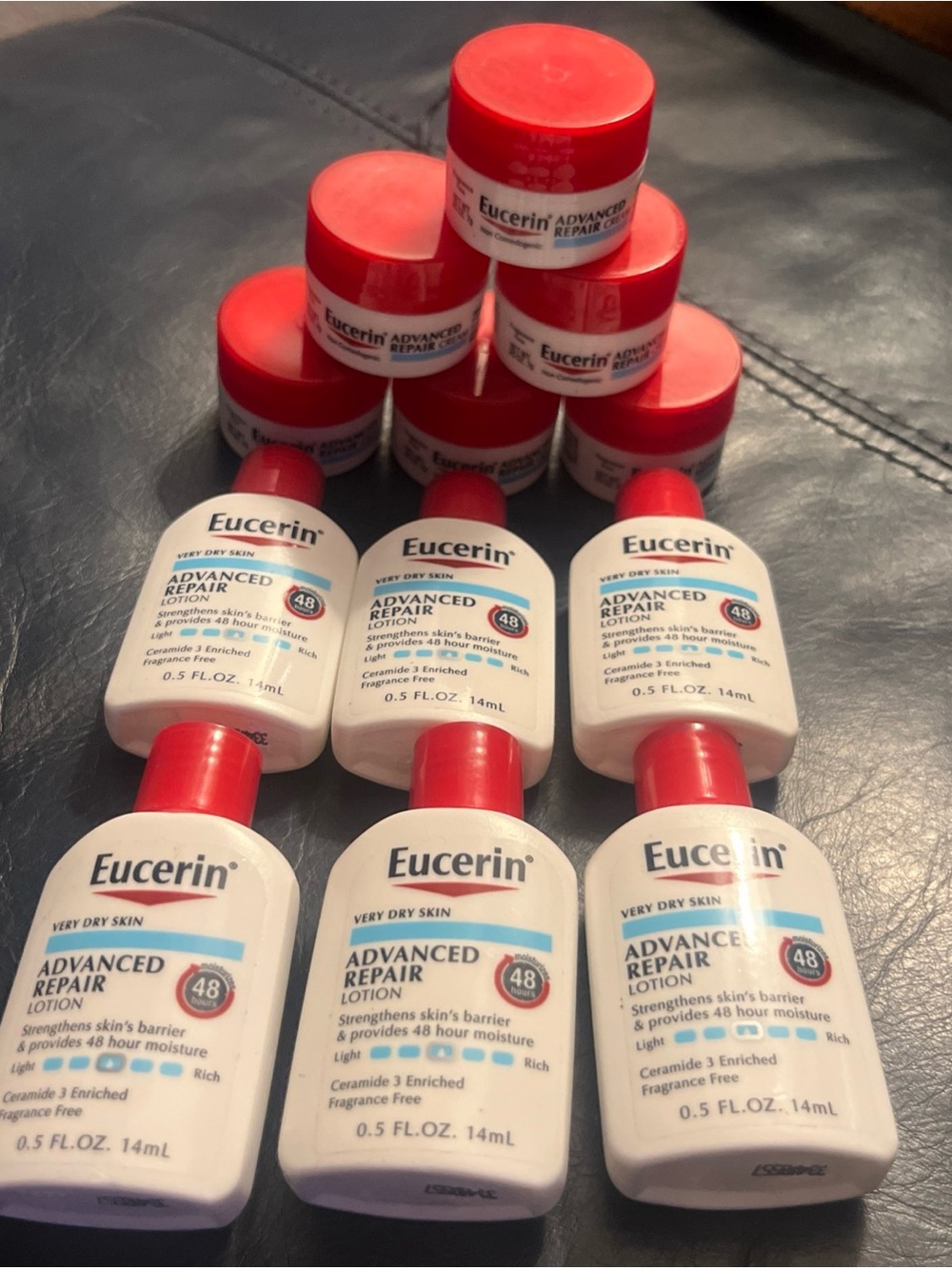 Eucerin Advanced Repair Lotion and cream, 0.5oz each Travel Size, dry skin x 12